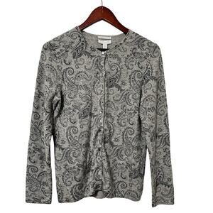 Charter Club 2-ply Cashmere Paisley Cardigan Size M Gray Office Quiet Luxury